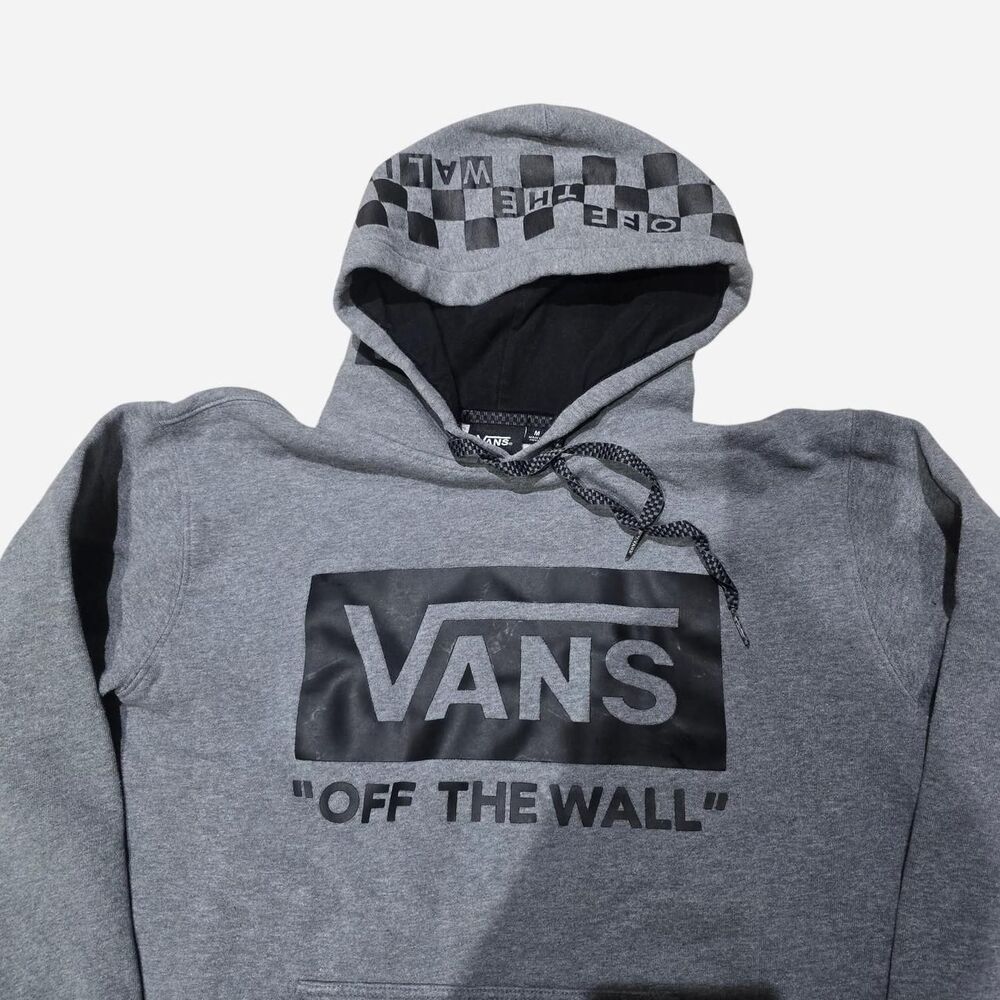 Vans 'OFF THE WALL' Mens Medium Gray hoodie with black checkered hood